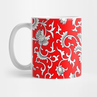 red main color printed images that are based on vintage floral and geometric motifs, can be used in decorating fabrics and coverings in fashion Mug